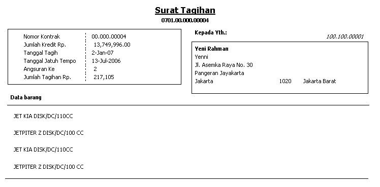 Contoh Invoice Tagihan Perorangan - Contoh Two